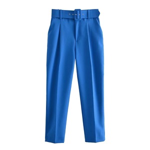 Fabricante de Ropa para Mujer, Venta al por Mayor, Pantalones Ajustados de Color Sólido para Mujer con Cinturón, Pantalones Elegantes Retro para Oficina - Product Image 3