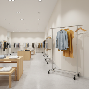 Étagère de présentation de vêtements en métal chromé argenté, robuste, pliable, de qualité commerciale, pour magasins de détail - Product Image 1