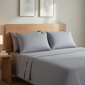 Ensemble de draps en fibre de bambou Yintex, taille Queen, 4 pièces, gris neutre uni, draps ajustés tricotés, style américain, 200TC, lavage en machine - Product Image 2