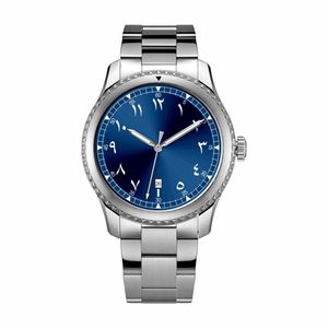 Montre pour homme de haute qualité 40 mm, élégante, cadran bleu arabe, logo personnalisé, acier inoxydable, étanche, montre à quartz classique pour homme - Product Image 1