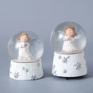 Resin Ornament Crafts Souvenir Handmade Cheap Christmas Angel Snow Ball Custom Snow Globes