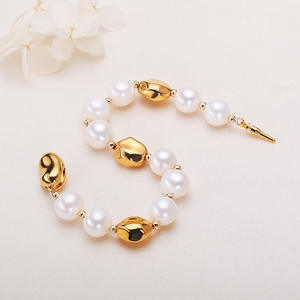 Bracelet en perles d'eau douce authentiques de Zhuji Jewelry, bracelet en acier titane géométrique personnalisé, chaîne à maillons tendance - Product Image 3