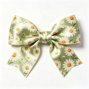 Nœud en ruban de satin floral marguerite doux et brillant, fait main, pré-noué, pour emballage cadeau haut de gamme, ornement de pince à cheveux pour anniversaire - Product Image 1