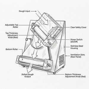 Machine à rouler la pâte commerciale GIANTFOOD DR-2A en acier inoxydable, laminoir à pâte à <span class=keywords><strong>pizza</strong></span> électrique/gaz 220V 120 pièces/heure - Product Image 2