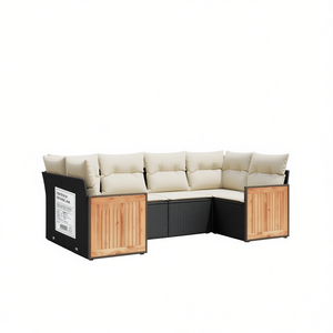 Ensemble de canapés de jardin en rotin noir avec coussins en mousse haute densité, design contemporain pour l'extérieur, meubles imperméables - Product Image 1