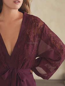 Par <span class=keywords><strong>Ted</strong></span> Baker Robe en mousseline de soie en dentelle bordeaux Vêtements de nuit pour femmes Pyjama deux pièces en dentelle bordeaux Sexy et confortable - Product Image 5
