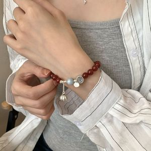 S925 Sterling <b>Silver</b> Fu Character Red Agate Lotus Seed Bracelet For Women Chinese Style <b>Charm</b> Jewelry Everyday Wear - Product Image 3