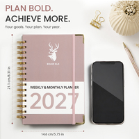 Planificador Diario y Mensual 2027 PRO Gold, Cubierta de Papel con Doble Espiral, Calendario, Organizador de Proyectos, Control de Gastos, Regalo, A5
