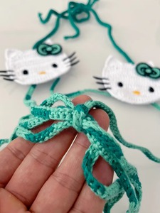 Handmade Breathable <strong>Beachwear</strong> Fashion Cute Checkered Multi Green Color <strong>String</strong> Crochet Tiny Thong 2-Piece Bikini Set - Product Image 5