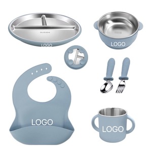 Toptan BPA ücretsiz 304 paslanmaz çelik bebek sofra silikon emme plaka çatal ve kaşık kase besleme seti ile çocuklar için - Product Image 2