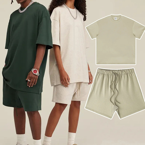 Ensemble de vêtements de marque pour homme avec logo personnalisé, été, 305 g/m², shorts décontractés, t-shirt à manches courtes, survêtement uni, 100 % coton, 2 pièces - Product Image 3