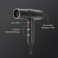 Sèche-cheveux pliable ionique céramique à moteur BLDC haute vitesse 1875W-2000W 110000 tr/min, 3 réglages de chaleur, diffuseur à buse magnétique, pour hôtel et camping-car