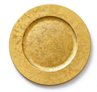 Assiette de présentation ronde en plastique dorée à motifs floraux, décorative, pour la décoration de table de mariage ou de banquet