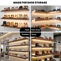 Étagère flottante pour chaussures avec éclairage LED, présentoir à chaussures en bois massif sur mesure de 72 pouces pour l'affichage en magasin