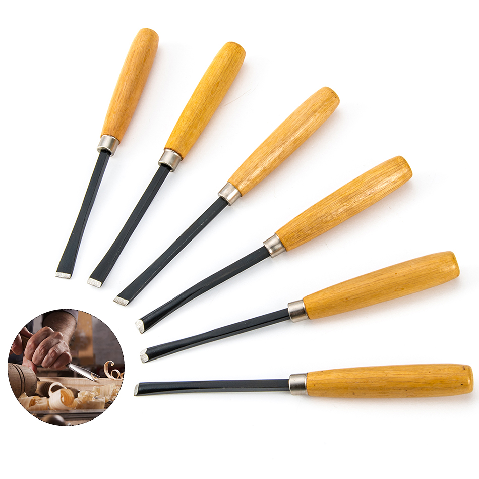 Набор резцов из углеродистой стали с черной отделкой и деревянной ручкой, 6 шт.