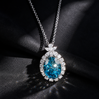 Collier en diamant ovale bleu fantaisie certifié IGI, cultivé en laboratoire, en or massif 14K 18K, pendentif classique ovale avec halo de diamants pour elle