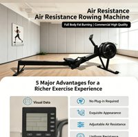 Máquina de Remo de Interior Personalizada de Fábrica, Equipo de Ejercicio de Cuerpo Completo de Alta Resistencia para Uso Doméstico y Comercial, Nivel de Resistencia al Aire 10, Máx. 150 kg