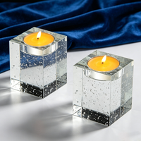 Support de bougie rectangulaire en cristal transparent K9, poli, personnalisable, design moderne à bulles, pour bougies chauffe-plat, idéal pour les cadeaux de mariage