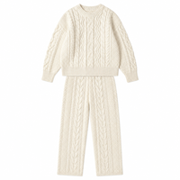 Ensemble deux pièces pull et pantalon en maille torsadée épaisse personnalisé, style Aran, ourlet côtelé, coupe décontractée, hiver, vente en gros OEM