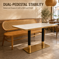Banc de salle à manger en bois avec dossier en rotin pour restaurant, ensemble de banquettes avec table en pierre pour café et hôtel