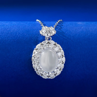 S925 Silber eingelegte Natur schaum Jade High Ice 8*10mm eiförmige Chalkon Anhänger Blumen Design Halskette