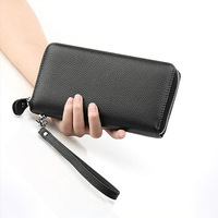 Dompet Kulit Wanita Bertekstur Kasar, Clutch Ber-resleting, Dompet Wanita Mewah Berkualitas Tinggi dari Kulit Asli, Dompet Koin