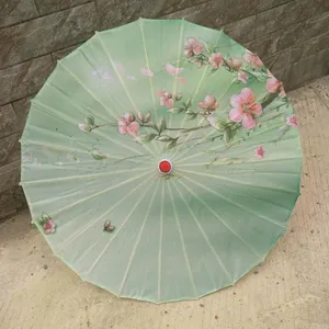 Green umbrella straight bamboo oilpaper parasol wedding favor gift Japanese silk wood umbrella custom Colorful oilpaper umbrella