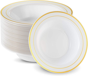 <span class=keywords><strong>Vajilla</strong></span> Desechable de Lujo Personalizada, Platos de Plástico Reutilizables con Bordes Dorados y Plateados para Bodas, Eventos y Catering - Product Image 4