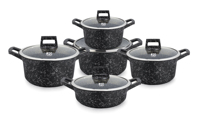 Ucc-Life Ensemble de casseroles au design classique, casseroles en métal avec couvercle en verre et granit, collection de casseroles de cuisine