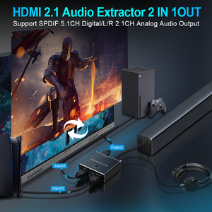 8K HDMI 2,1 Audio Extractor ARC 2 en 1 OUT CEC EDID HDMI Switch 2x1 para amplificadores PS5 Barras de sonido - Product Image 3