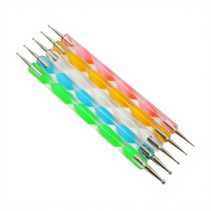 Lot de 5 stylos à double embout pour nail art, manche en plastique, aiguille métallique, tige spirale, outil de manucure pour points et strass - Product Image 1