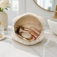 Trousse de Toilette Femme Personnalisée avec Logo Brodé, Sac de Maquillage en Polyester Rembourré à Fermeture Éclair, Essentiels de Voyage, Trousse Cosmétique, Sac de Lavage