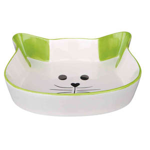 Gamelle en céramique pour chat 0,25 L 12 cm – Design visage blanc avec oreilles vertes - Product Image 1