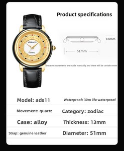 Reloj de Hombre ADSBIAOYE 1018 Retro Zodiac Morning, Correa de Cuero con Diamantes, Resistente al Agua, Nuevo Modelo 2026, Relojes para Hombre - Product Image 3