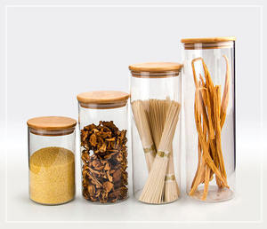 Organisateur de cuisine Bouteilles de stockage rondes hermétiques Pot en verre pour café, thé et épices avec couvercle en bambou Bocaux de stockage des aliments en verre scellé - Product Image 4