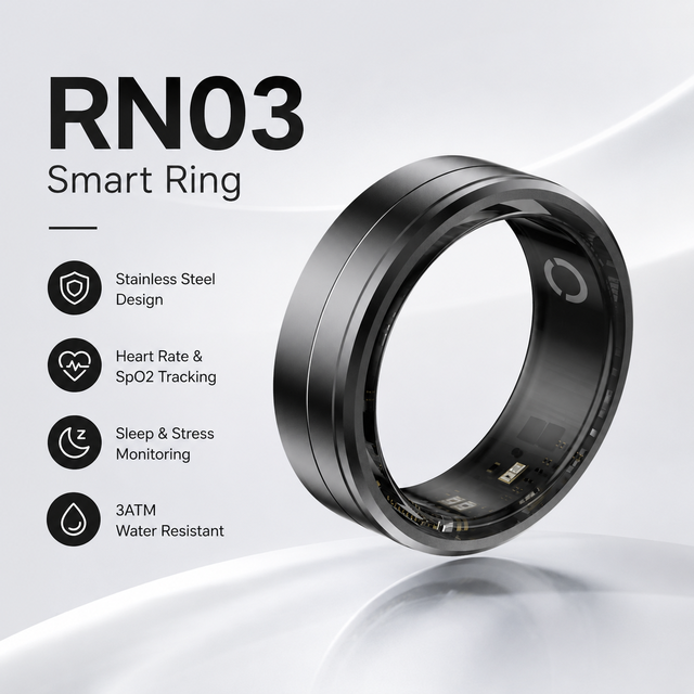 2026 RN03 Smart Ring Wireless Charging Heart Rate Blood Oxygen Sleep Tracker 3ATM Waterproof Fitness Ring for Android IOS