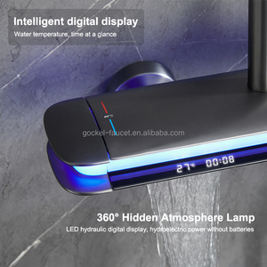 Robinet de salle de bain de luxe chaud/froid avec affichage numérique LED, <span class=keywords><strong>douche</strong></span> cascade murale, finition polie <span class=keywords><strong>style</strong></span> piano, jet doux - Product Image 5