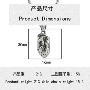 Pendentif en forme de cœur en acier inoxydable, pendentifs thématiques pour hommes, bijoux cadeaux, ensemble de chaînes 3x60cm - Product Image 3