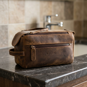 Trousse de Toilette Vintage en Cuir Taille Moyenne avec Fermeture Éclair et Poignée Souple pour Hommes - Product Image 2