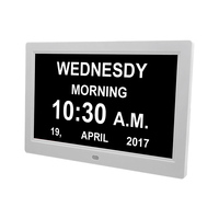 Horloge parlante LCD de 10 pouces avec carillon horaire, alarme, horloge murale pour Alzheimer avec rappel, cadre photo numérique