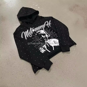 Biểu Tượng Tùy Chỉnh Người Đàn Ông Hoodies Quần Áo Các Nhà Sản Xuất 100% Cotton 500 600 GSM Nặng Cắt Đồ Họa Boxy Zip up Rhinestone Áo - Product Image 3