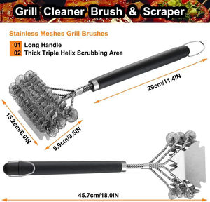 Brosse de nettoyage pour barbecue avec long manche en plastique, ouvre-bouteille, sans poils, en acier inoxydable, grattoir de barbecue sûr pour le barbecue - Product Image 4
