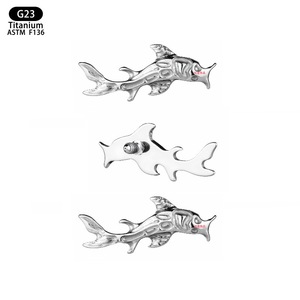 Piercing d'oreille en titane G23 F136 de qualité implantable, motif poisson-chat, longueur 10 mm, design animal, pour usage quotidien - Product Image 5