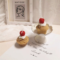 Bougie parfumée en cire de soja faite à la main, design gâteau muffin cerise, fausse décoration de dessert, accessoire de photographie, joli ornement pour la maison
