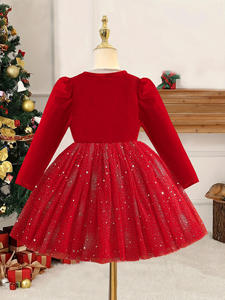 Vestido de Fiesta de Princesa con Lentejuelas Rojas Brillantes para Niñas, de Poliéster, Manga Larga, para Navidad - Product Image 5