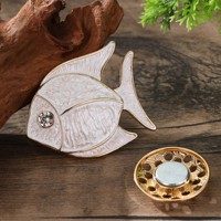 TX26 Chic Marine Style Angel Fish Enamel  Ivory White Textured Animal Shaped Scarf Buckle Crystal Eye Magnetic Broche