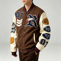 Veste de baseball varsity pour homme, vintage, avec patchwork brodé en chenille, manches en PU, style streetwear décontracté