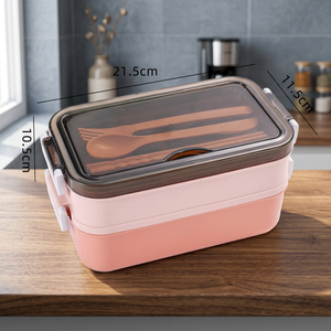 Boîte à bento rose à deux étages de style japonais pour adultes, conteneur à lunch de haute qualité avec logo imprimable - Product Image 3