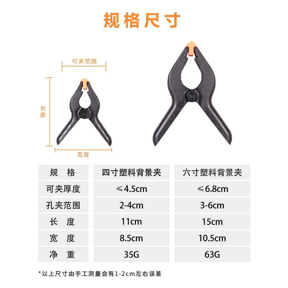 6-inch plastic background clip
