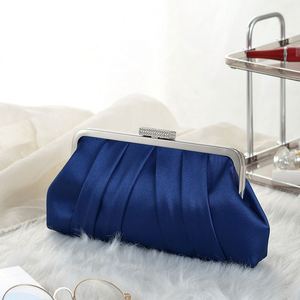 Luxury Royal Blue <b>Clip</b> Clutch Purses Ladies Pleated Satin Evening Bag Solid Color Simple Design Women's Clutch Bag - Product Image 4